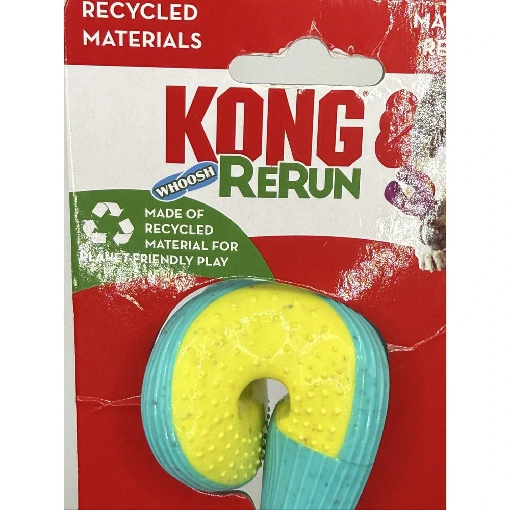 KONG Rerun Whoosh Bone Sm/Md Dog Toy Treat Dispensing Fetch Chew Teal Yellow